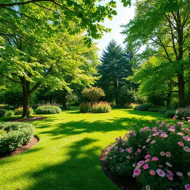 Beautifully landscaped garden with lush trees and flowers